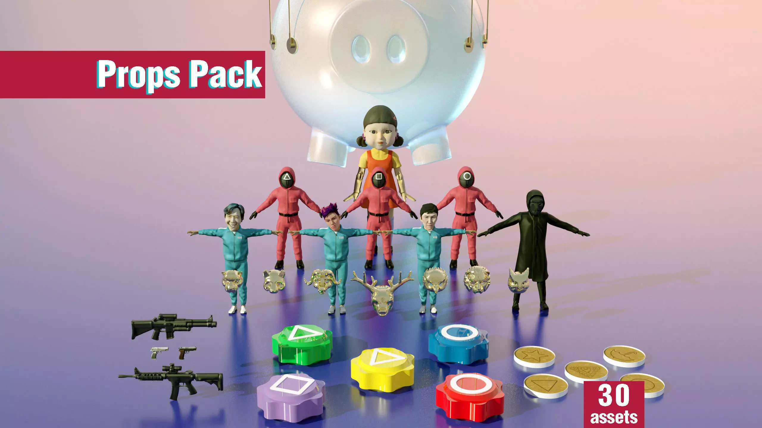 Squid Game Stylized Game Ready Characters and Props MegaPack Low-poly 3D model_0