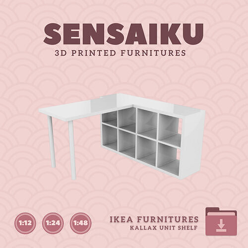 KALLAX Shelf Unit with Desk V2 for Mini Dollhouse IKEA 3D Print 3D print model