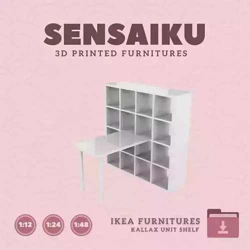 KALLAX Shelf Unit with Desk V3 for Mini Dollhouse IKEA 3D Print
