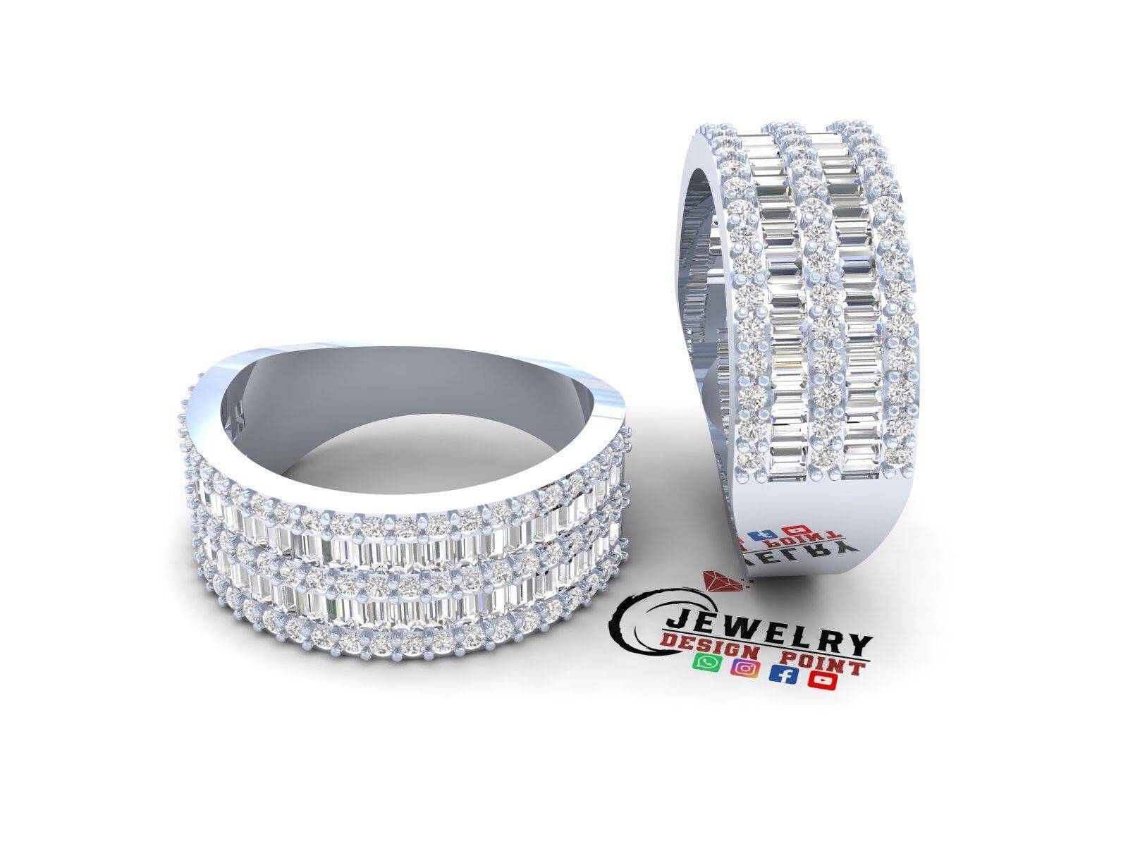 Custom Baguette Eternity Band - Diamond Ring - Baguette Band 3D print model_3