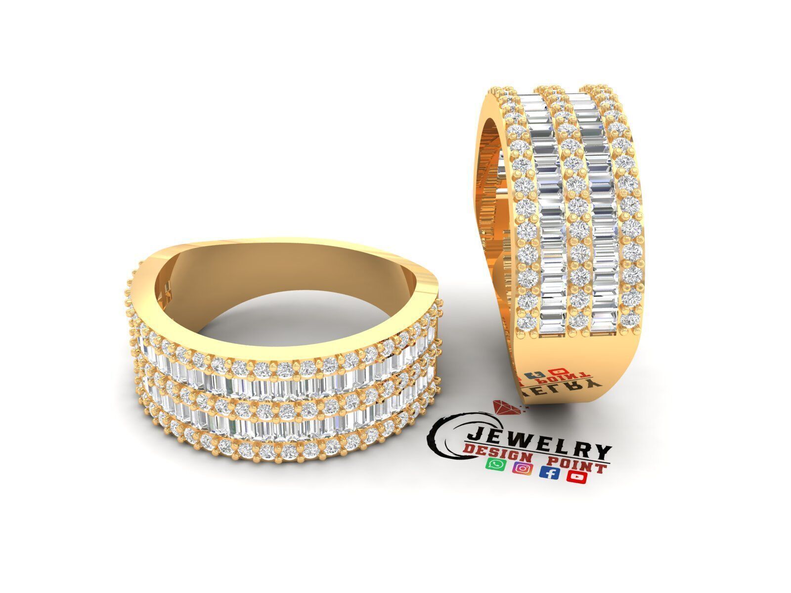 Custom Baguette Eternity Band - Diamond Ring - Baguette Band 3D print model_2