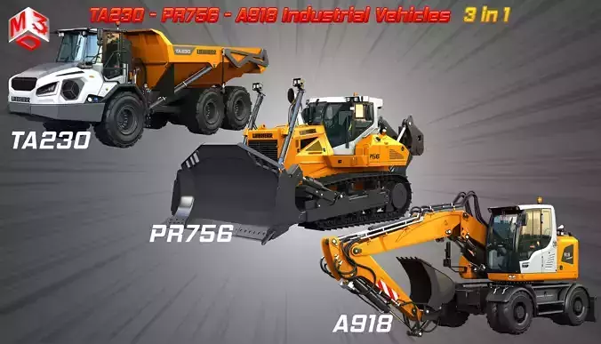 TA230 - PR756 - A918 Industrial Vehicles 3 in 1 3D Model Collection