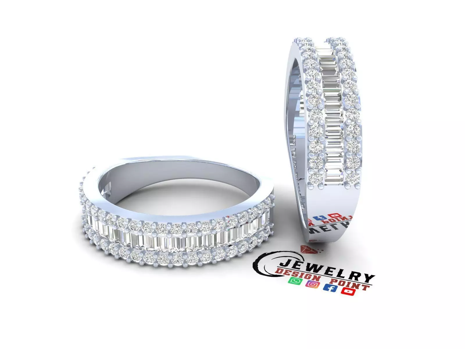 Custom Baguette Single Row Band - Baguette Single Row Band 3D print model_0