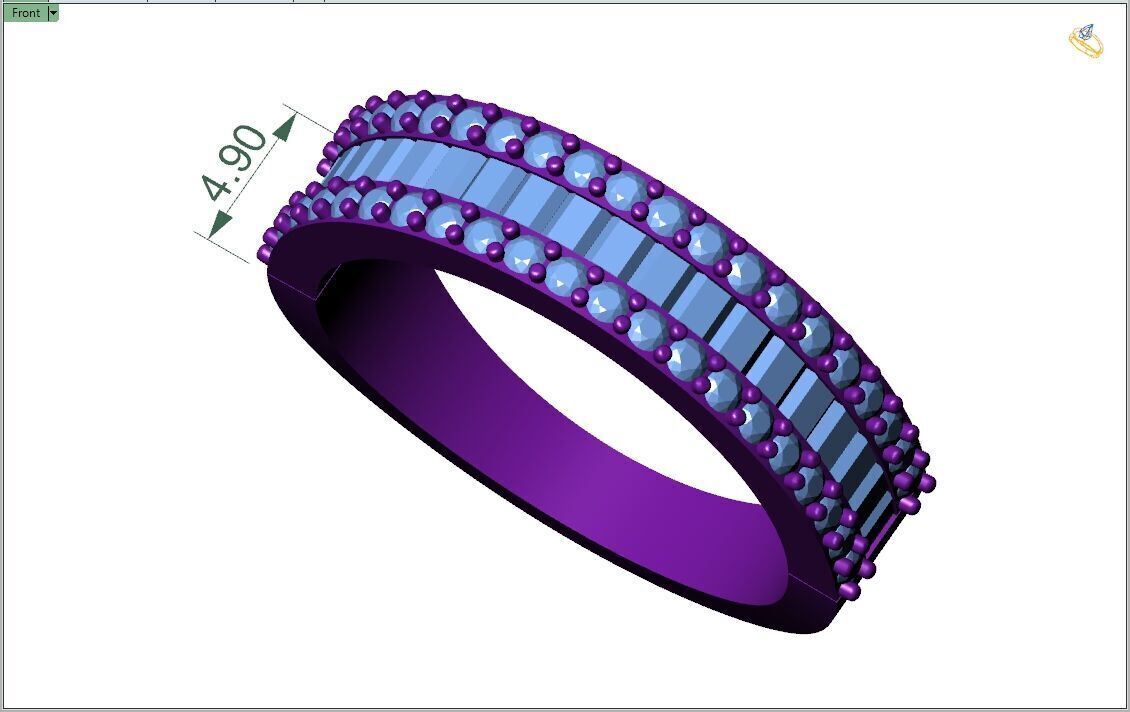 Custom Baguette Single Row Band - Baguette Single Row Band 3D print model_4