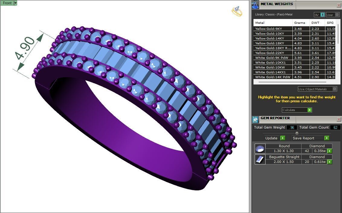 Custom Baguette Single Row Band - Baguette Single Row Band 3D print model_6