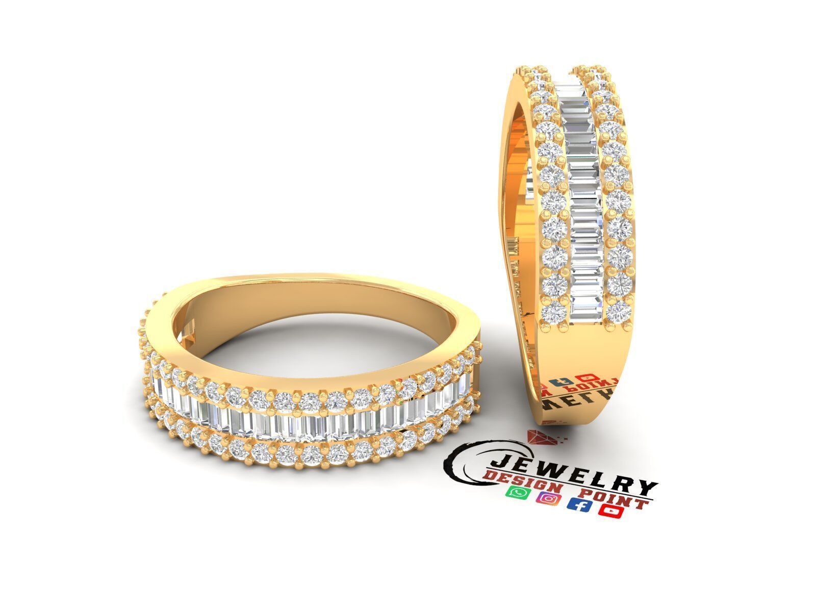 Custom Baguette Single Row Band - Baguette Single Row Band 3D print model_2