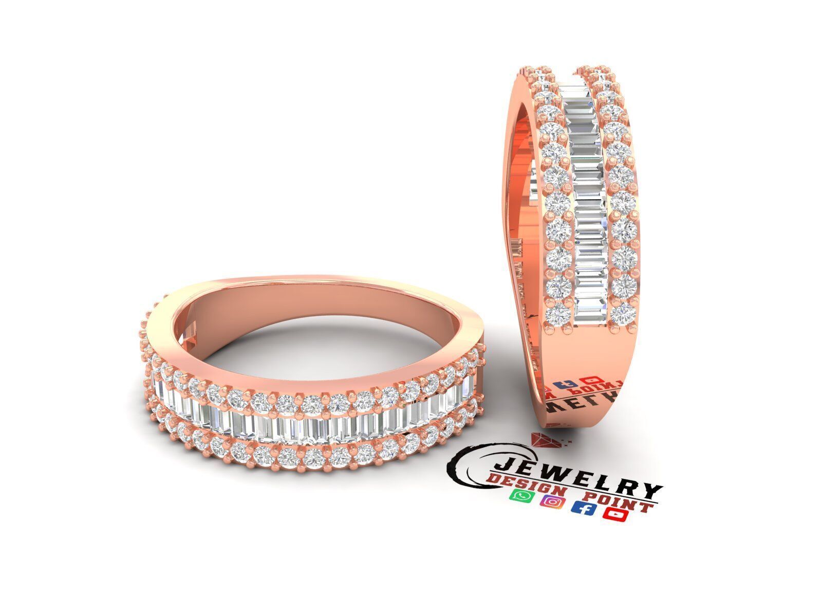 Custom Baguette Single Row Band - Baguette Single Row Band 3D print model_3