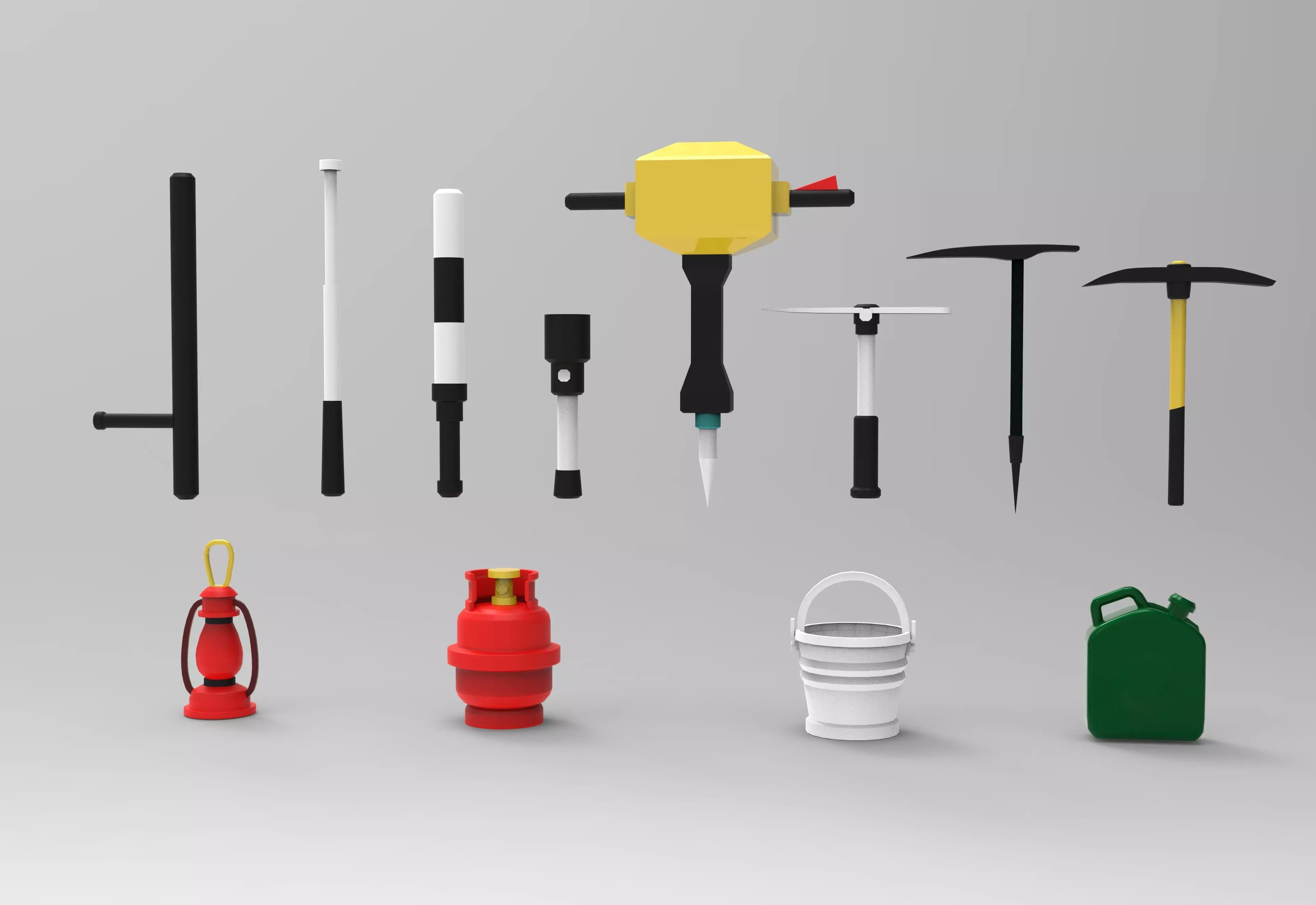 11 Low Poly Camping Essentials Canister Gas Bottle Ice Screw Low-poly 3D model