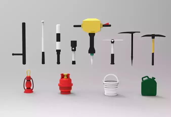 11 Low Poly Camping Essentials Canister Gas Bottle Ice Screw 