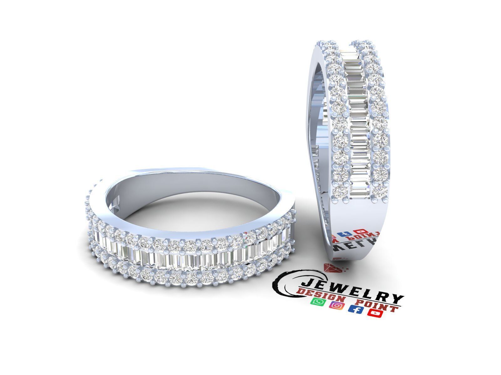 Custom Baguette Single Row Band - Baguette Single Row Band 3D print model_2