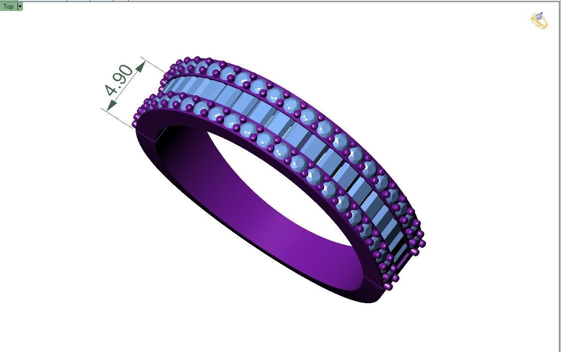 Custom Baguette Single Row Band - Baguette Single Row Band 3D print model_4