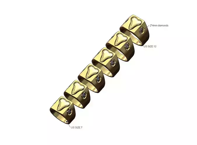 Diamond 4mm sides shark tooth signet ring US sizes 7to12