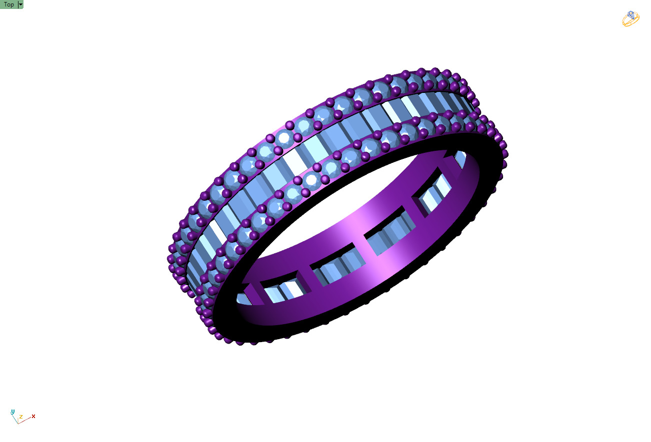 Custom Baguette Single Row Eternity Band - Diamond Band 3D print model_8