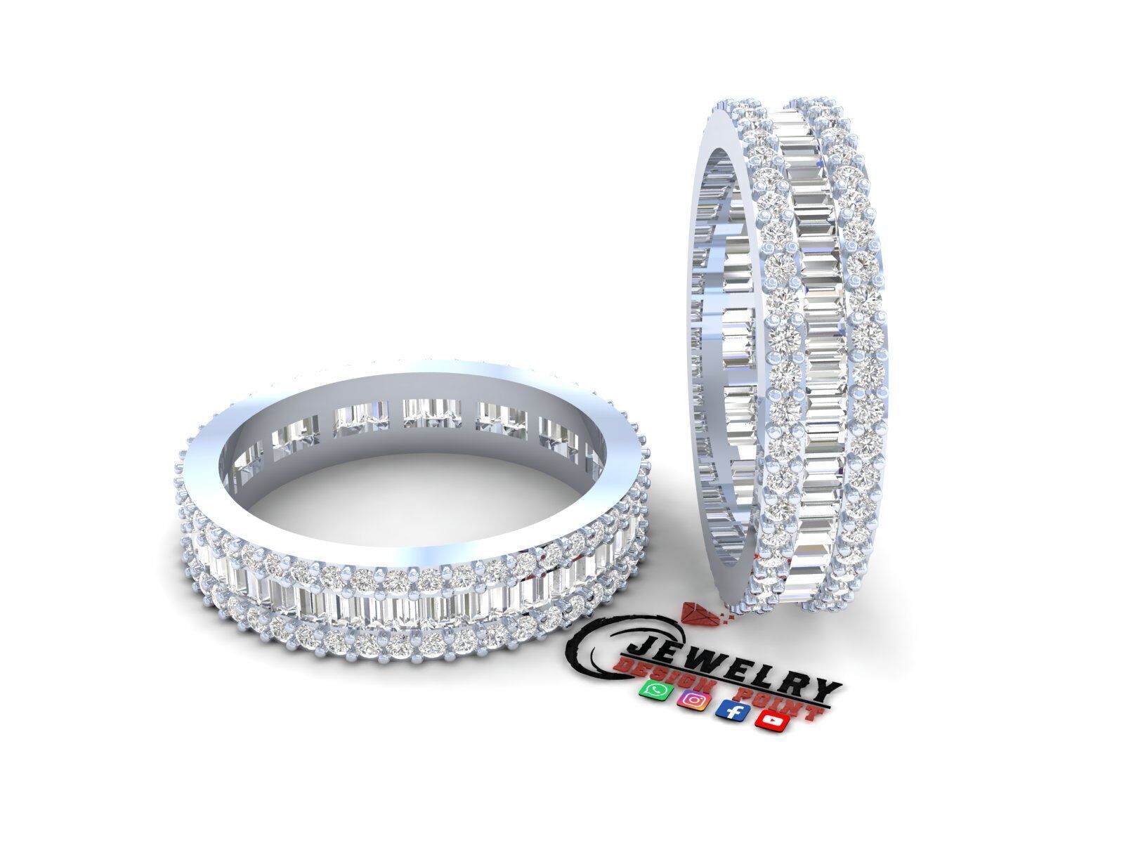 Custom Baguette Single Row Eternity Band - Diamond Band 3D print model_3