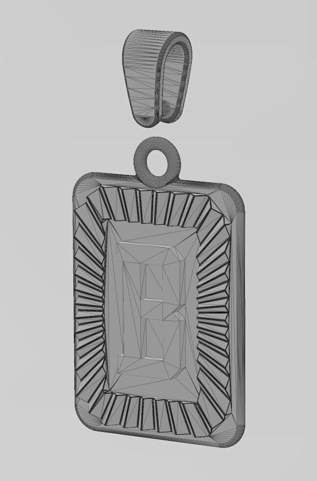 B letter initial NBA font faceted sunrays pendant charm 3D print model_13