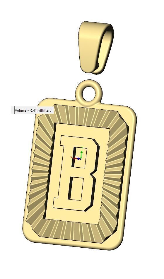 B letter initial NBA font faceted sunrays pendant charm 3D print model_15