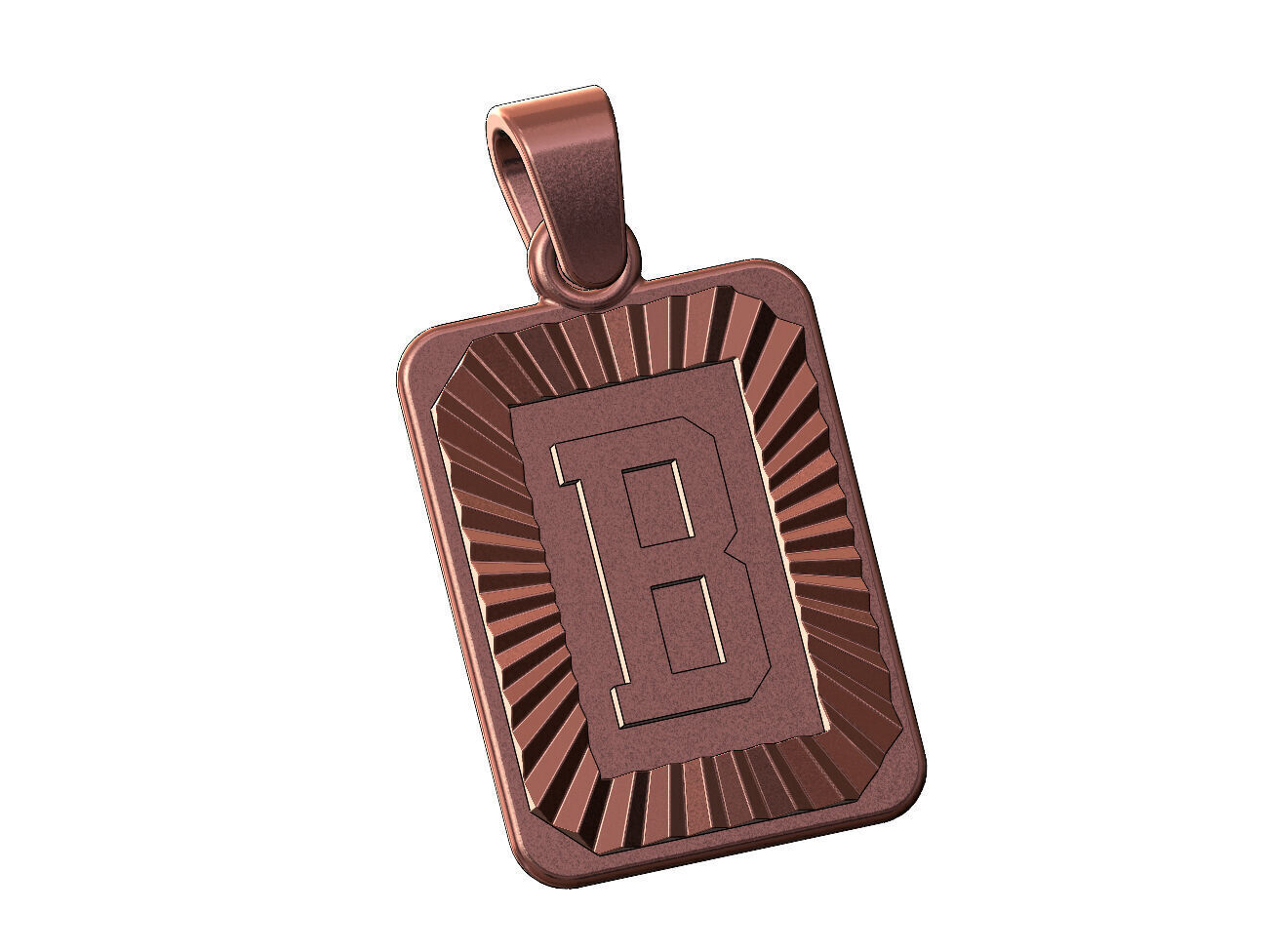 B letter initial NBA font faceted sunrays pendant charm 3D print model_10