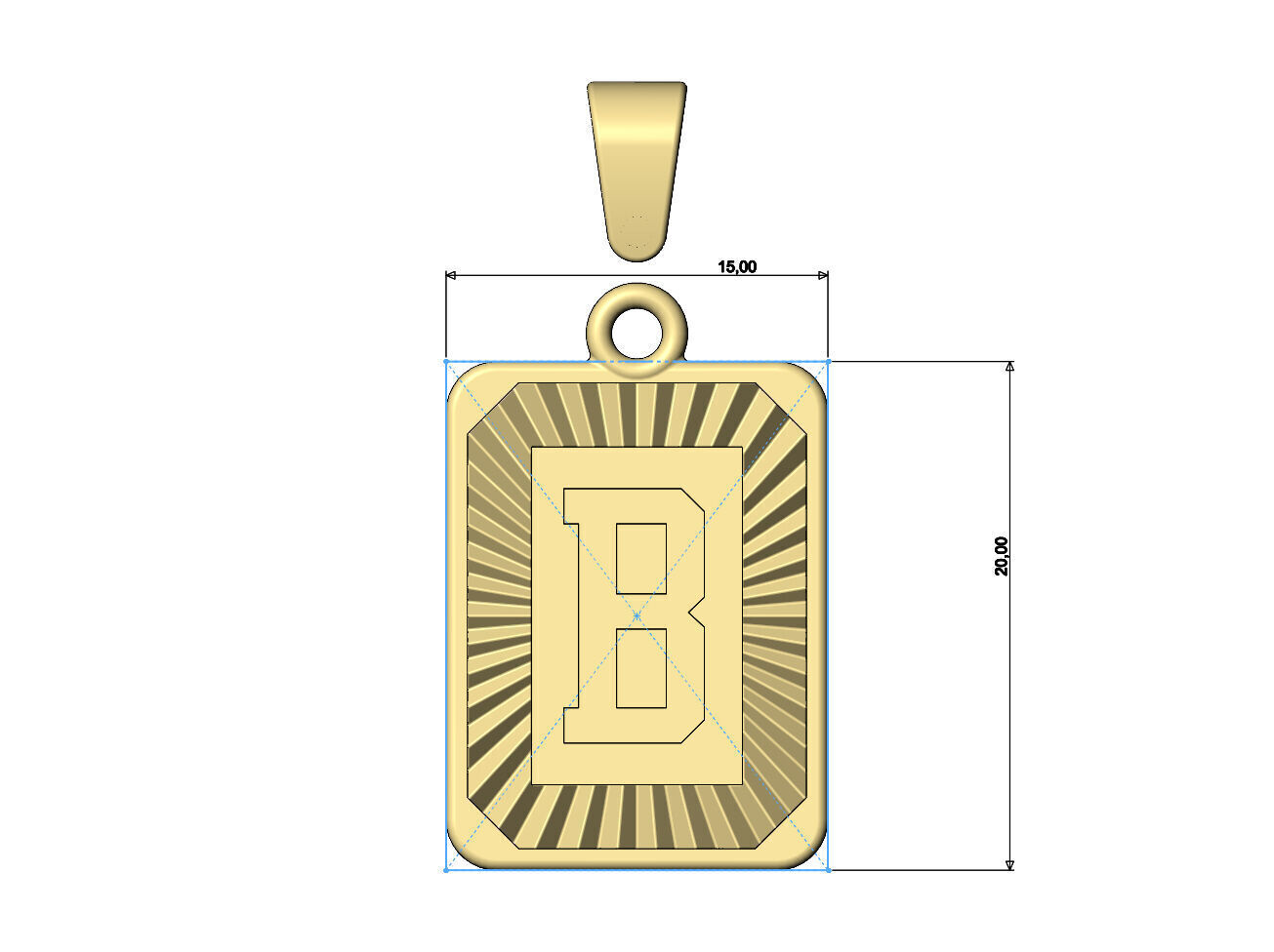 B letter initial NBA font faceted sunrays pendant charm 3D print model_6