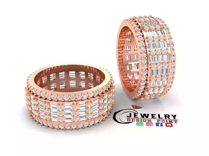 Custom Round w Baguette Eternity Band- Baguette Diamond Band