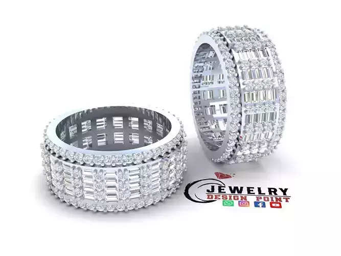 Custom Round w Baguette Eternity Band - Band Diamond  Ring