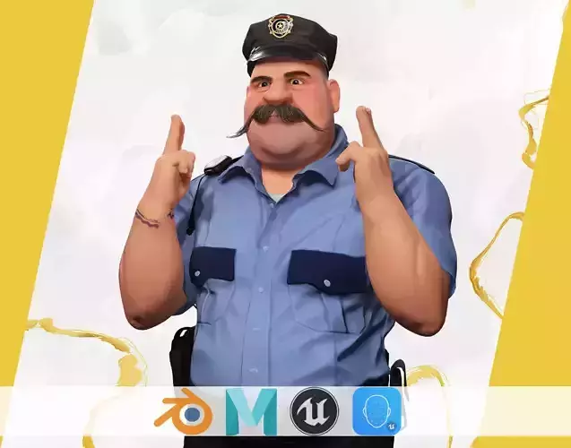 Stylized Cartoon Police Officer Chubby Policeman 3D Low-poly 3D model