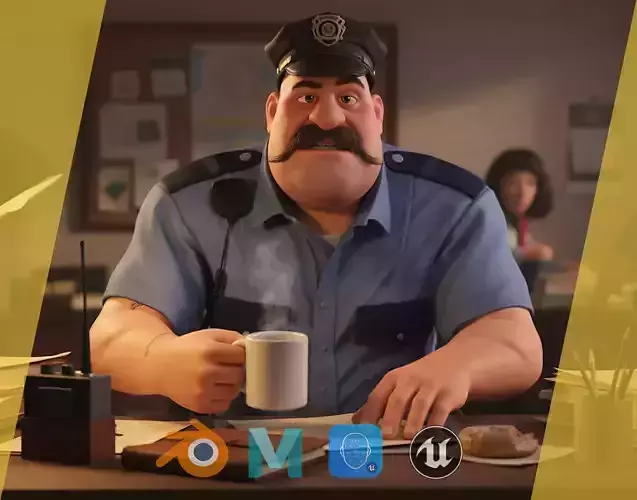 Stylized Cartoon Police Officer Chubby Policeman 3D Low-poly 3D model