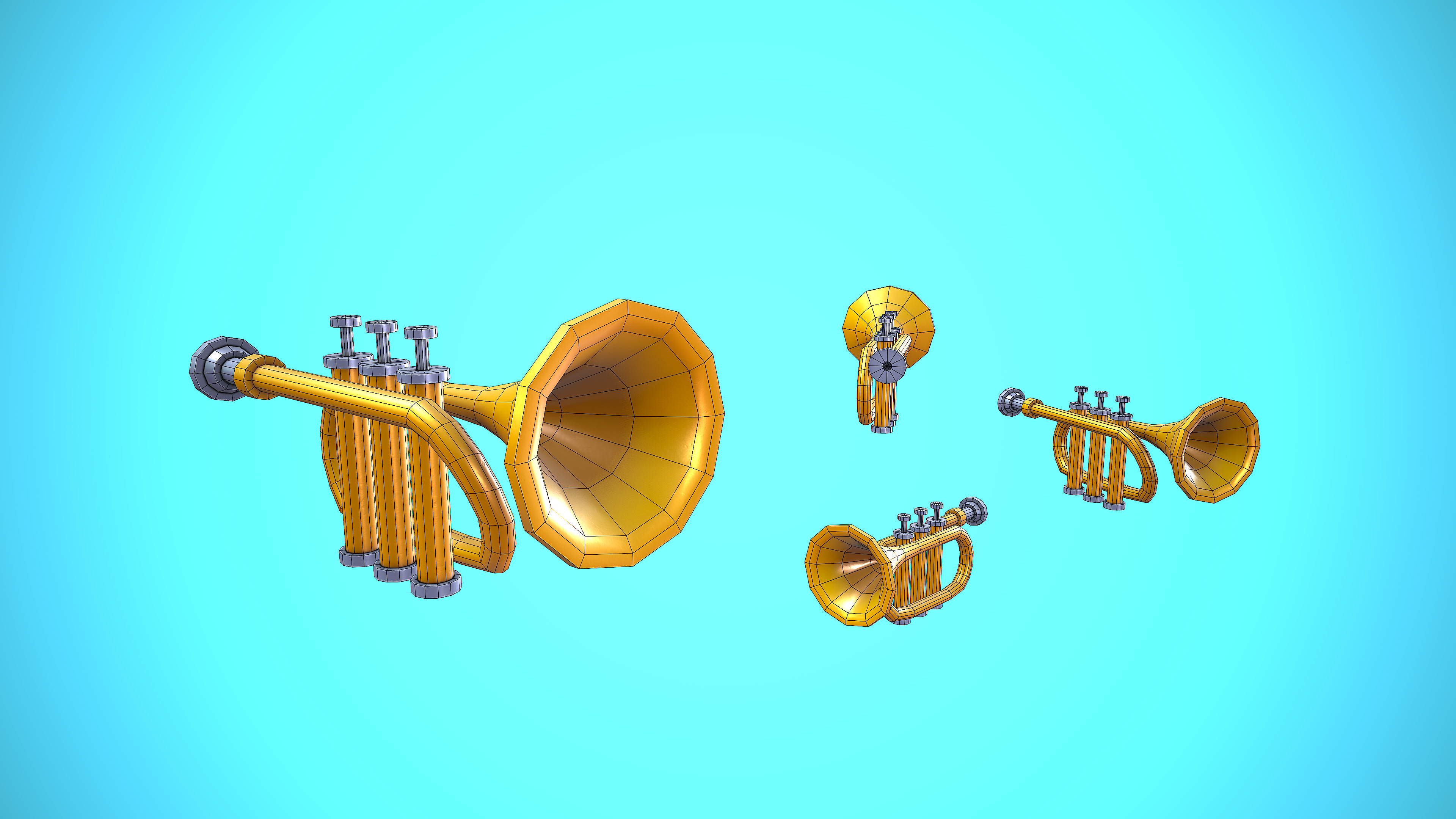 TRUMPET CARTOON STYLIZED REALISTIC Low-poly 3D model_4