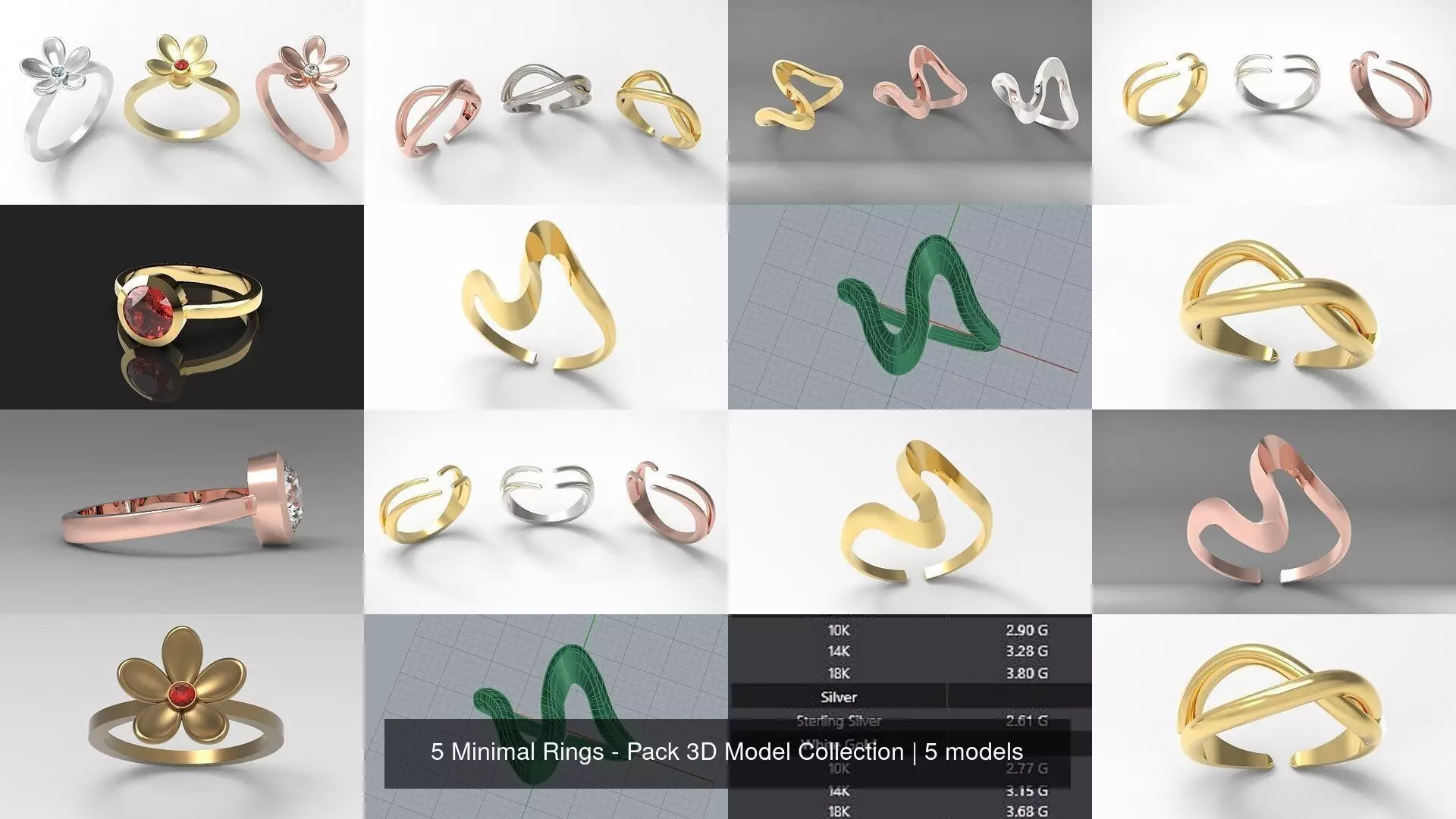 5 Minimal Rings - Pack 3D Model Collection _0