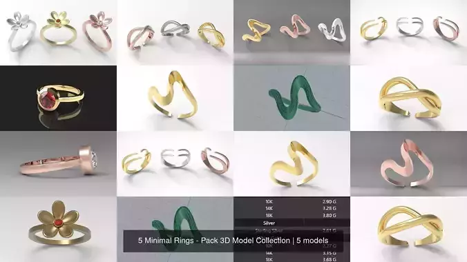 5 Minimal Rings - Pack 3D Model Collection 