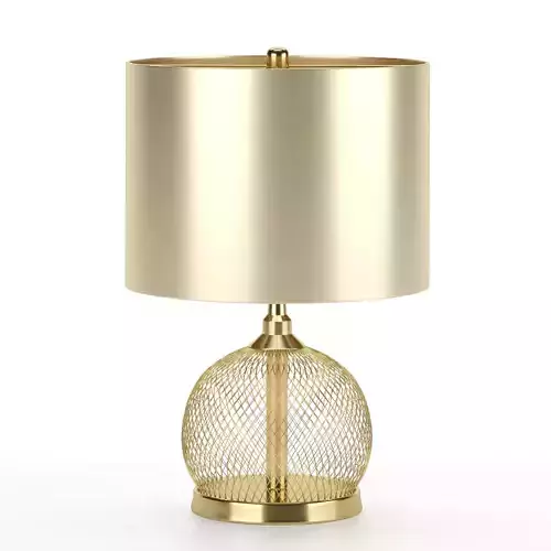 gold Wired Mesh Round Table Lamp with silk shade