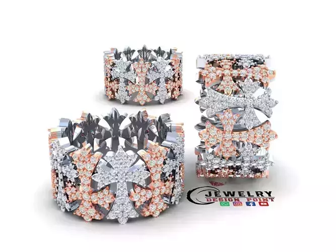 Custom Fleury Cross Eternity Ring - Religion Diamond Ring  3D print model