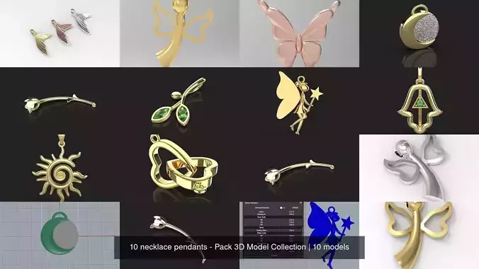 10 necklace pendants - Pack 3D Model Collection 