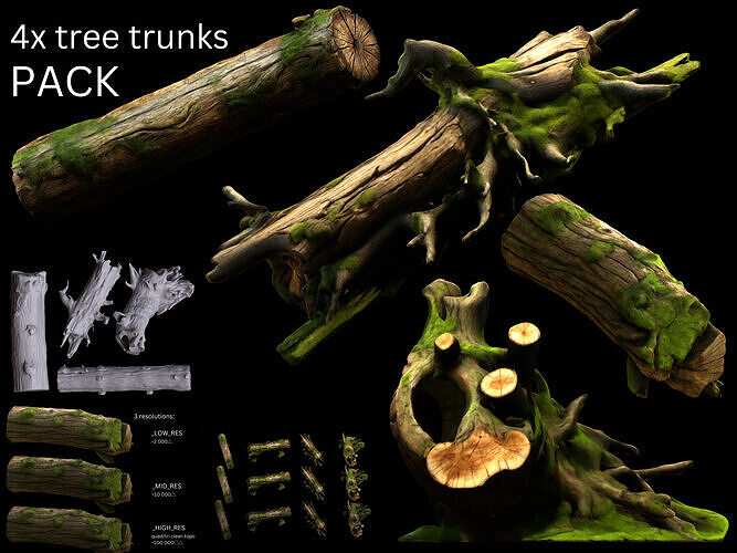 Tree Trunks Pack Low-poly 3D model
