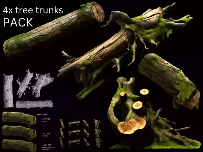 Tree Trunks Pack Low-poly 3D model