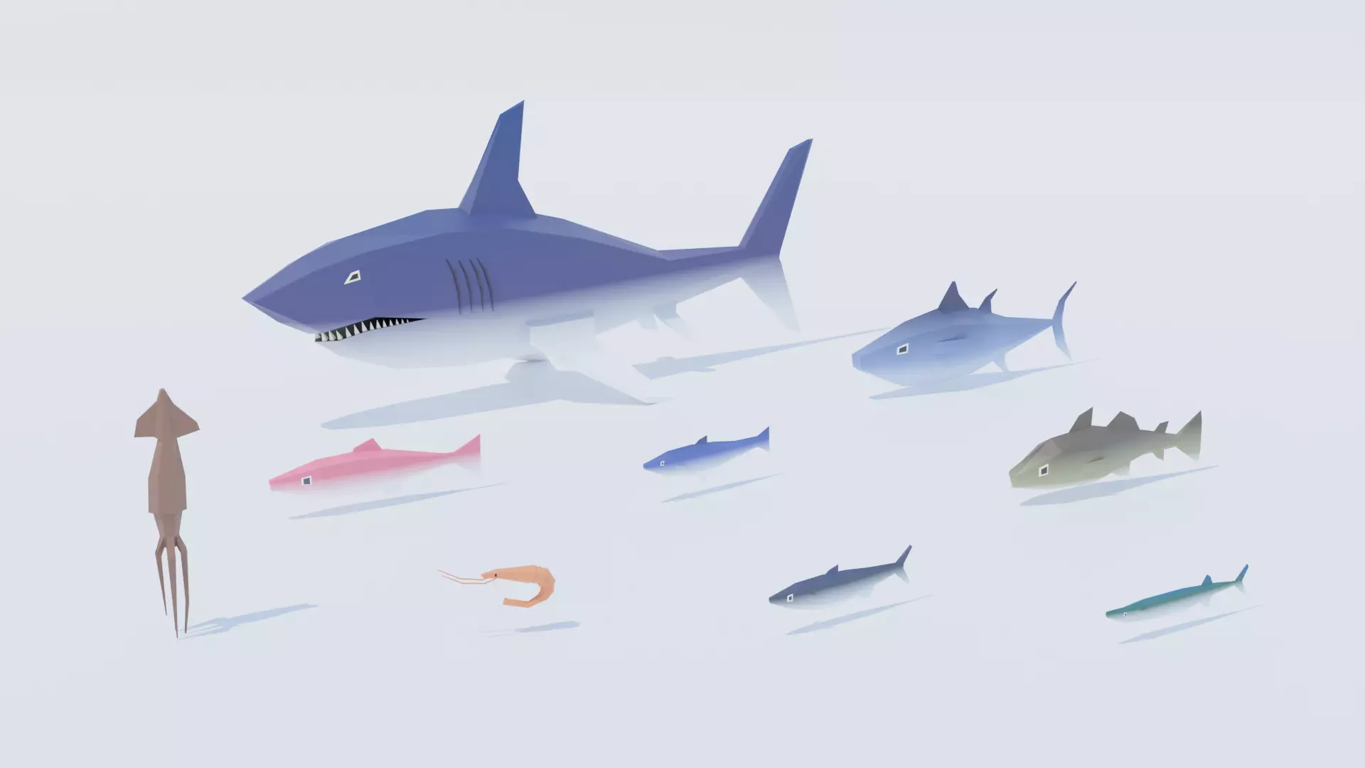 Pack of 9 Marine Species Low Poly Low-poly 3D model