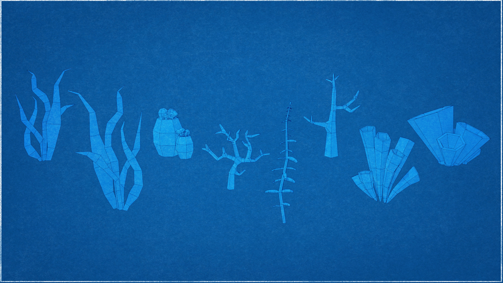 Pack of 8 Corals and Marine Plants Low-poly 3D model_17