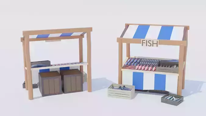 Pack of Fish Shop Low Poly
