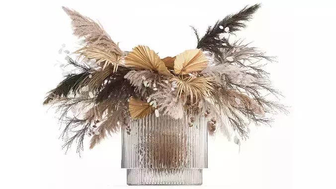 Bouquet Of Dried Flowers  Cortaderia Pampas glass vase 490