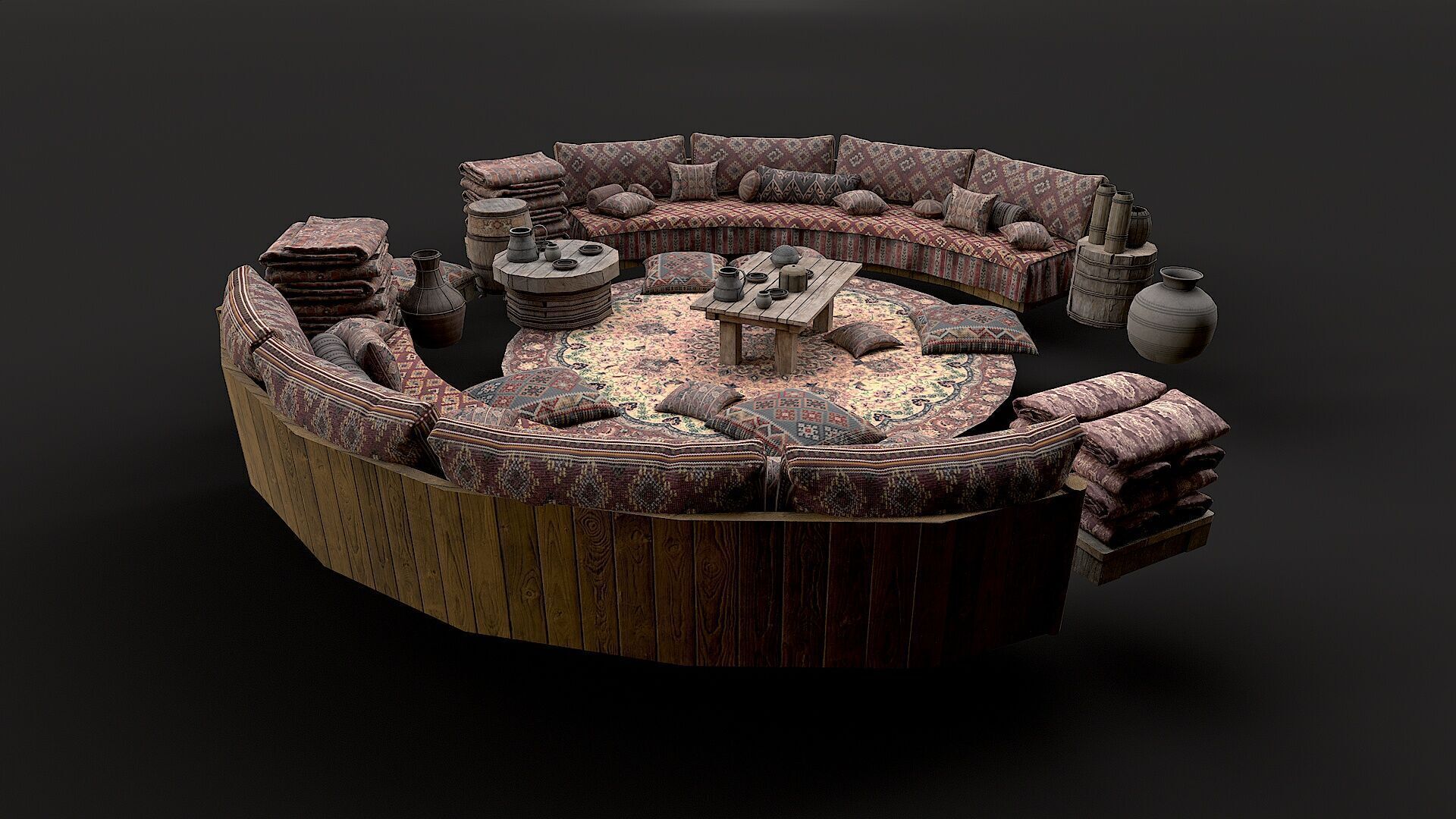 Mongolian Yurt and Interior 1 Low Poly PBR  Low-poly 3D model_11