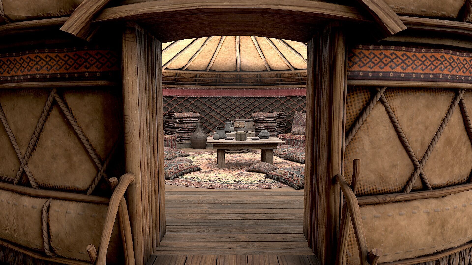 Mongolian Yurt and Interior 1 Low Poly PBR  Low-poly 3D model_8