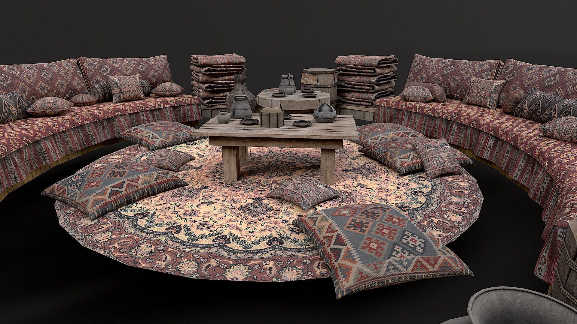 Mongolian Yurt and Interior 1 Low Poly PBR  Low-poly 3D model_9