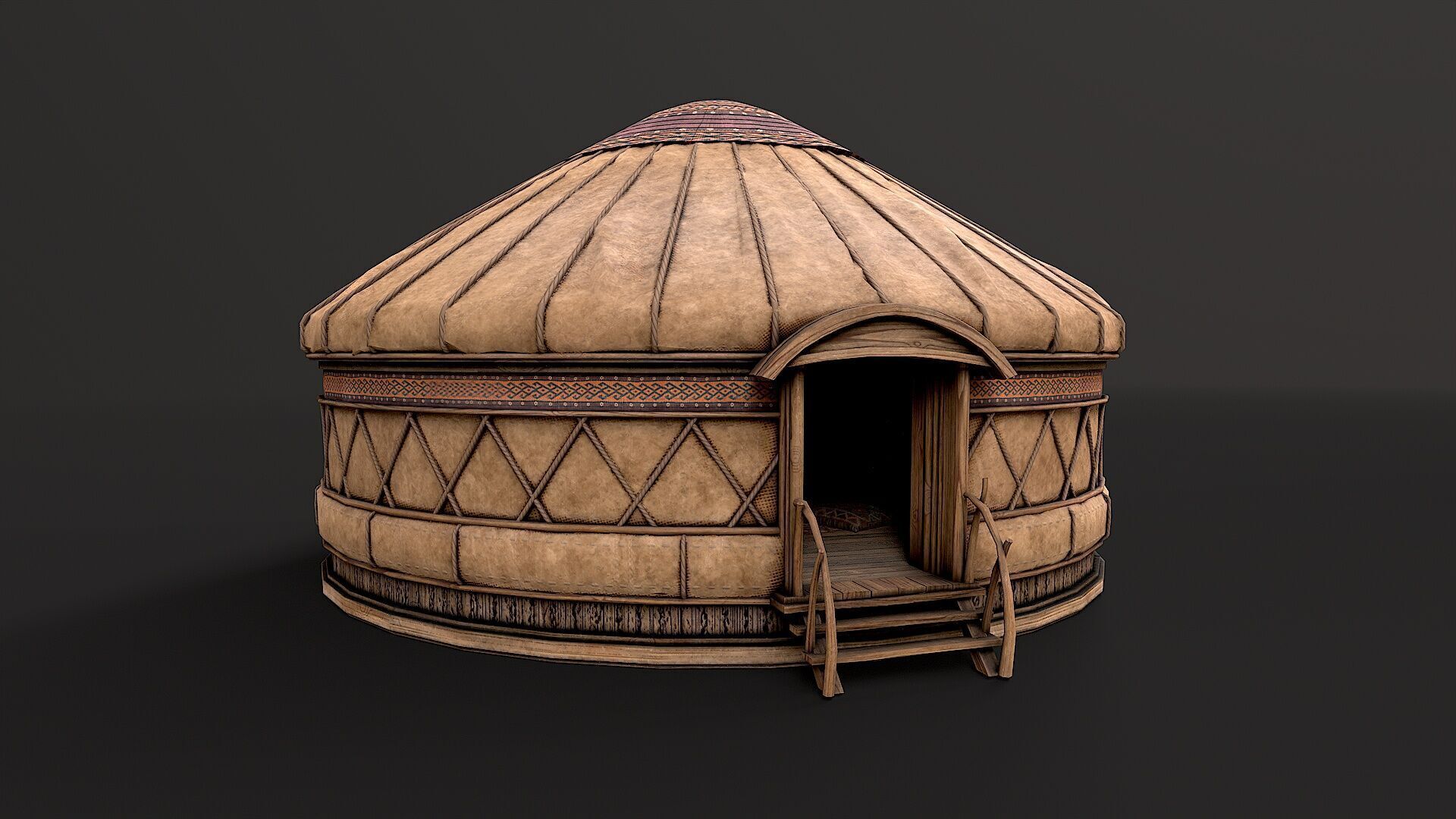 Mongolian Yurt and Interior 1 Low Poly PBR  Low-poly 3D model_1