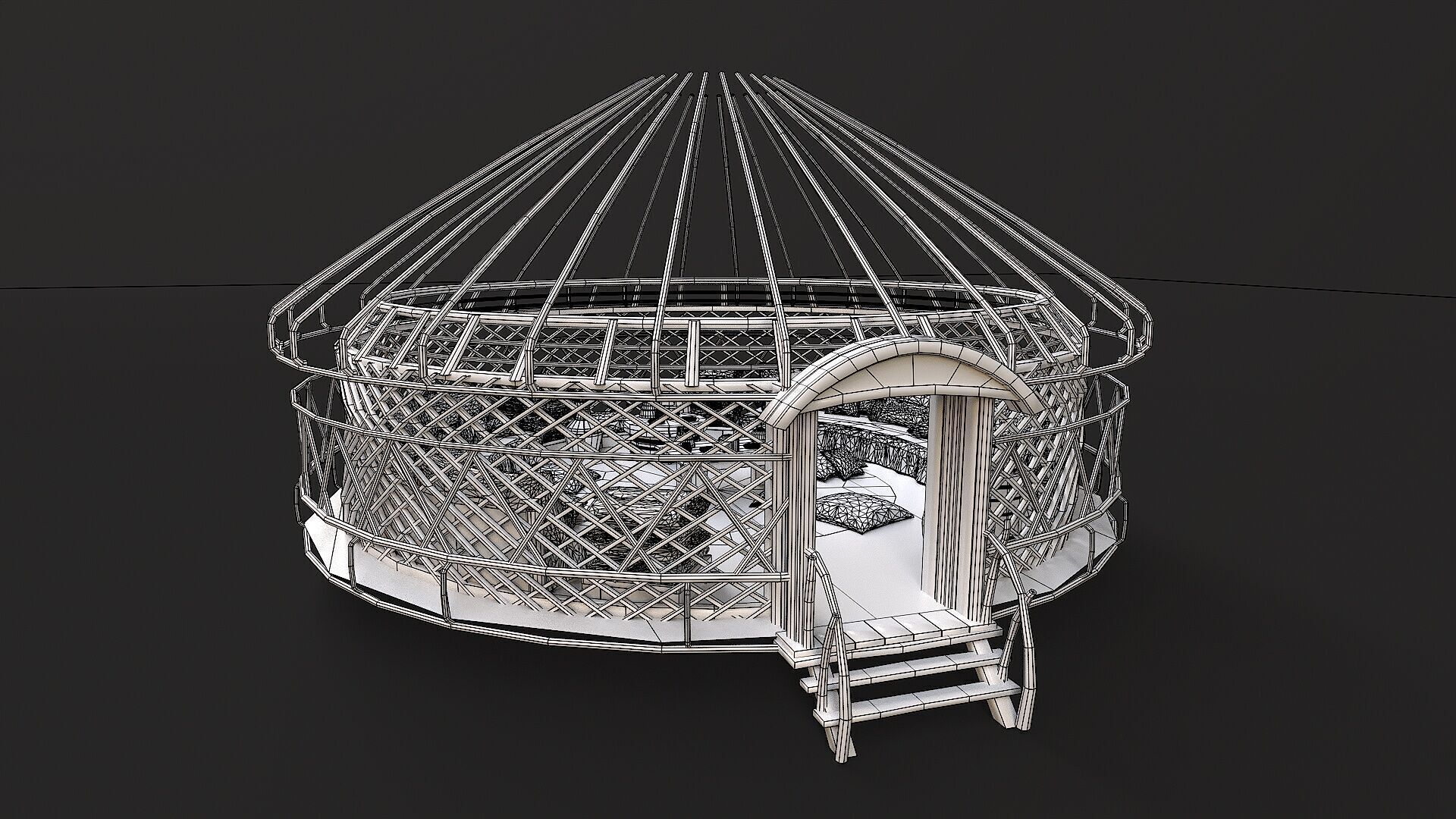 Mongolian Yurt and Interior 1 Low Poly PBR  Low-poly 3D model_17