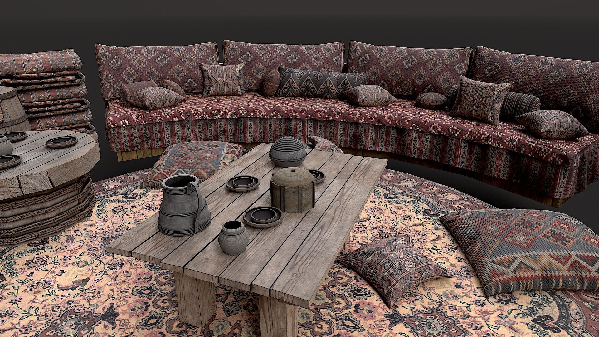 Mongolian Yurt and Interior 1 Low Poly PBR  Low-poly 3D model_6
