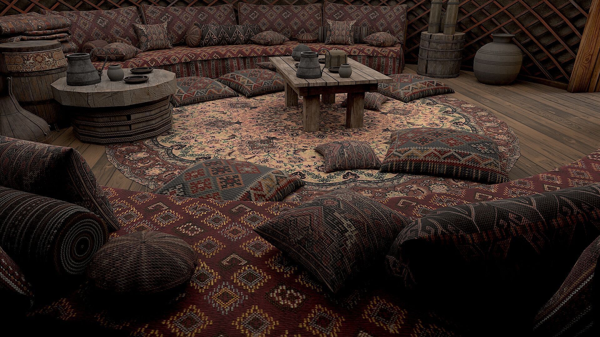 Mongolian Yurt and Interior 1 Low Poly PBR  Low-poly 3D model_4