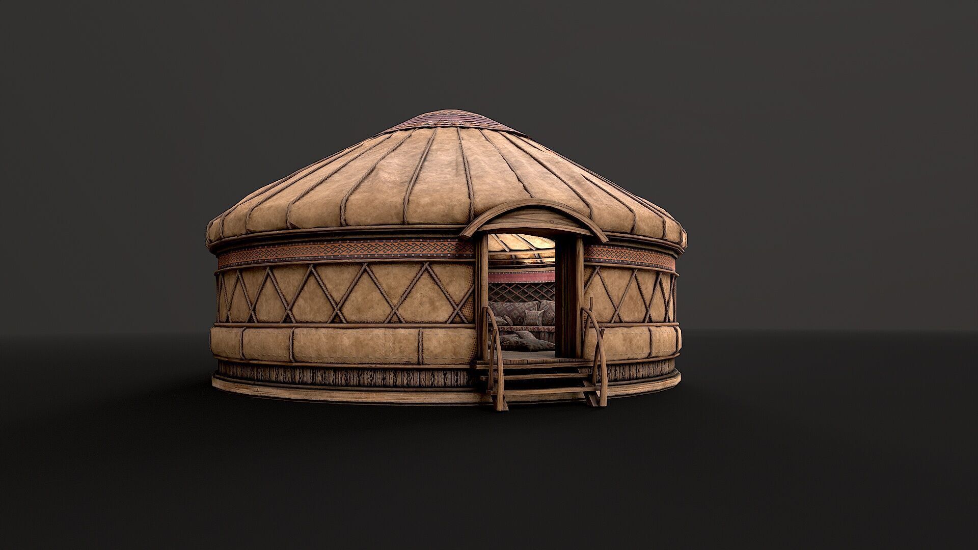 Mongolian Yurt and Interior 1 Low Poly PBR  Low-poly 3D model_7