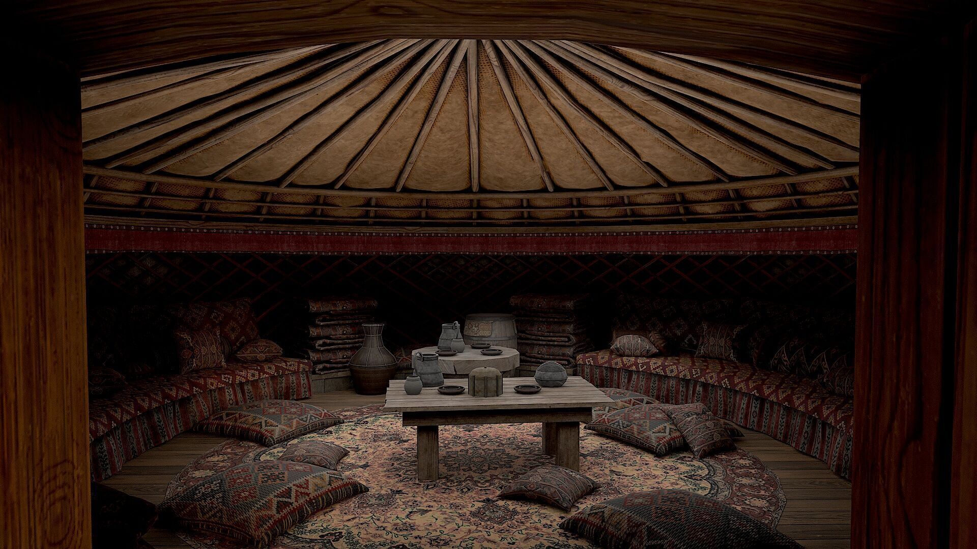 Mongolian Yurt and Interior 1 Low Poly PBR  Low-poly 3D model_14