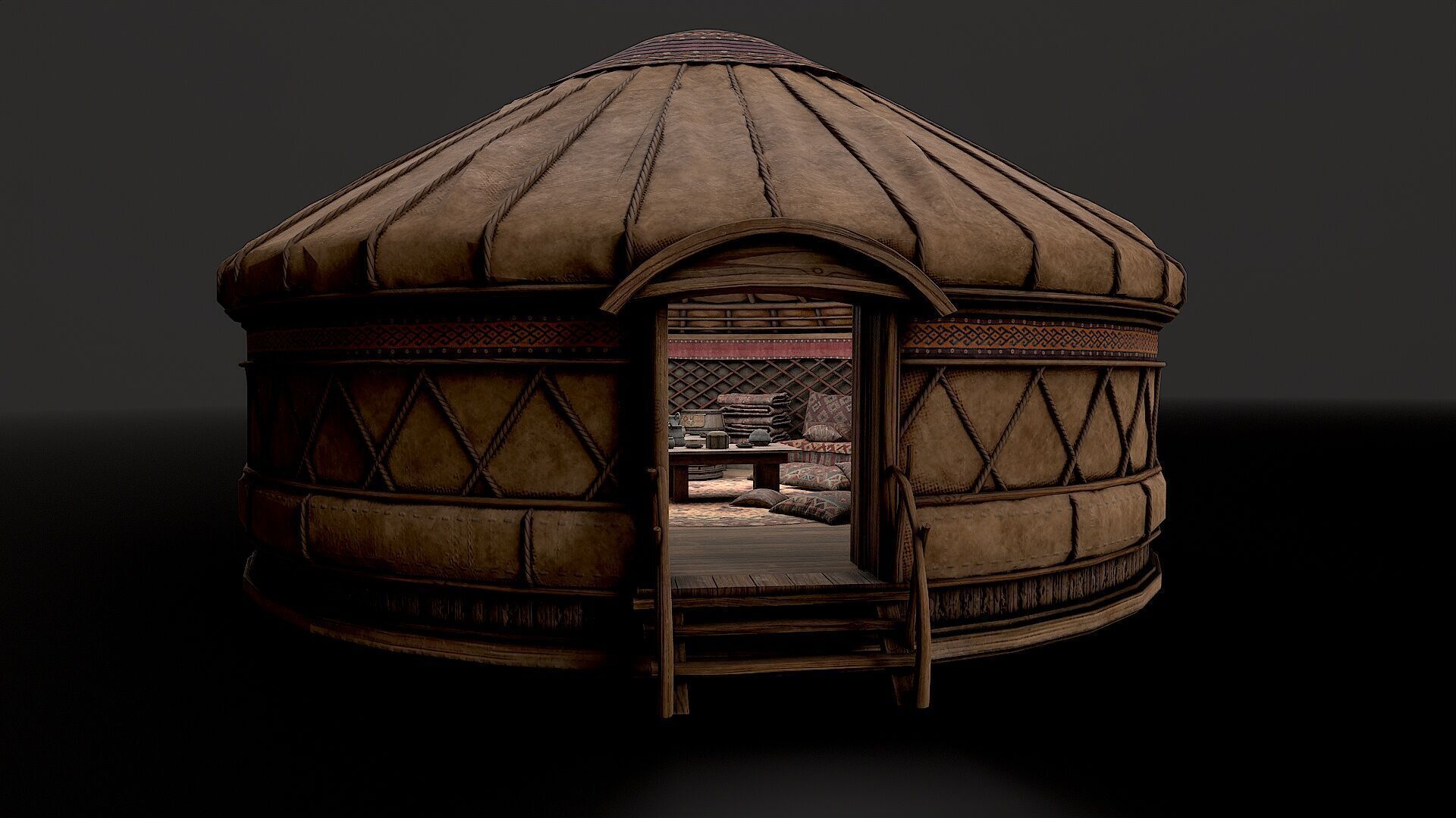 Mongolian Yurt and Interior 1 Low Poly PBR  Low-poly 3D model_15