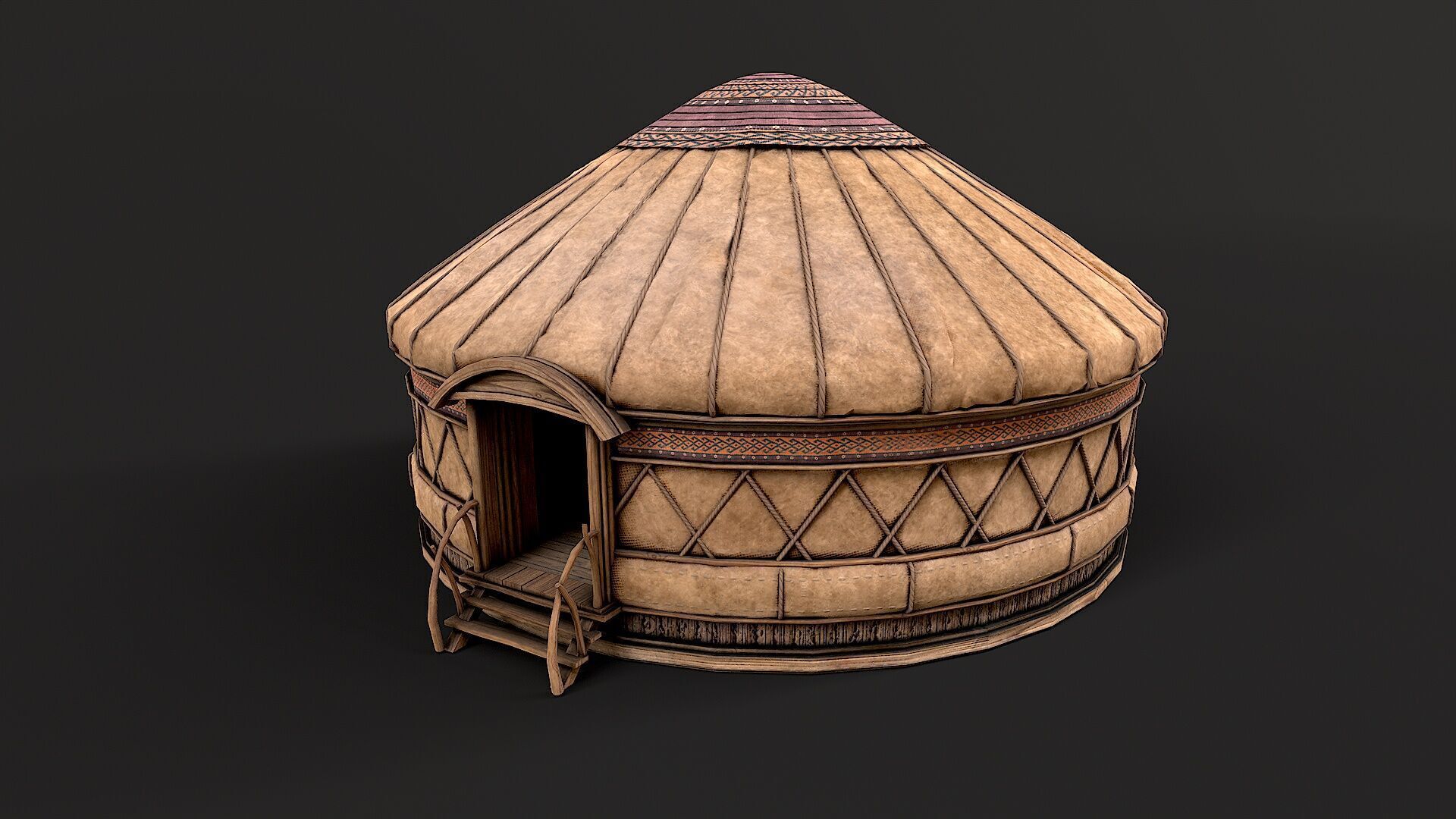 Mongolian Yurt and Interior 1 Low Poly PBR  Low-poly 3D model_3