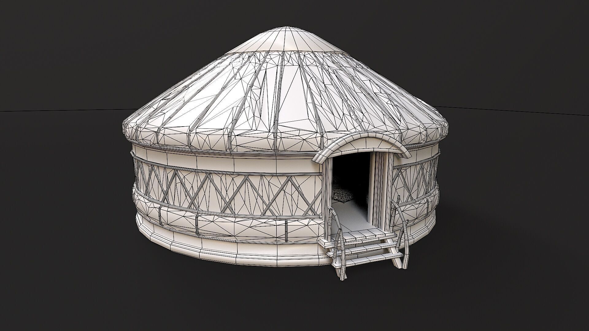 Mongolian Yurt and Interior 1 Low Poly PBR  Low-poly 3D model_16
